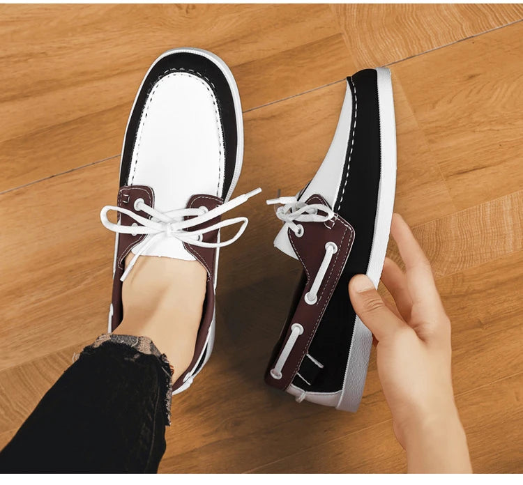 Men Loafers Strap Design Boat Shoes PU Leather High Quality Comfortable Slip-On Soft Flat Driving Shoes For Male Plus Size 40-48