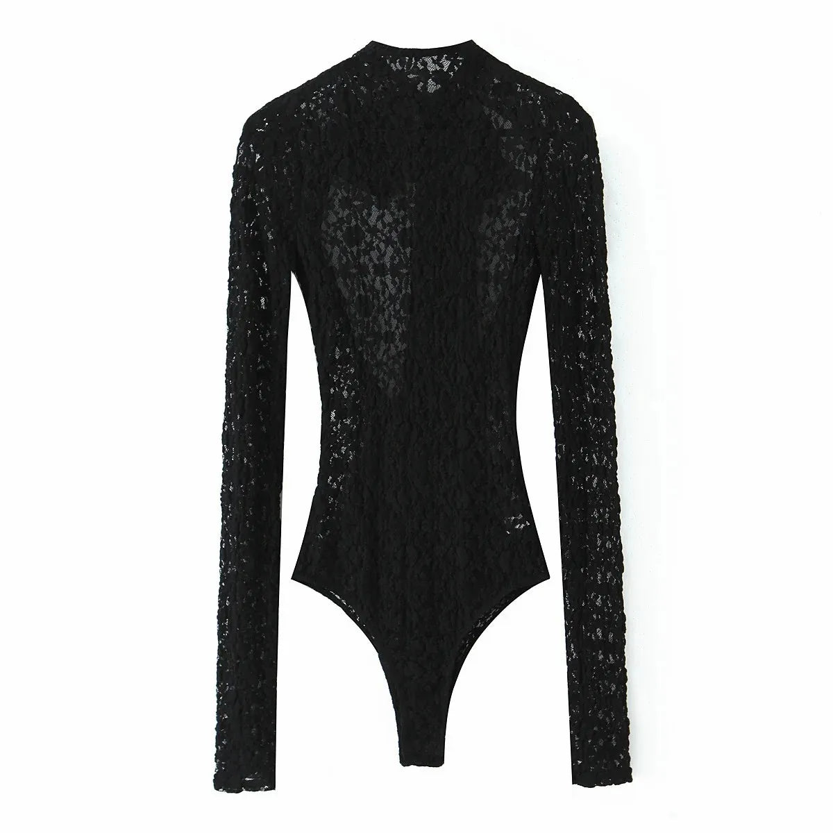 Women 2025 Autumn New Lace Bodysuit Women's Bodysuit Black Cutwork O-Neck Long Sleeves Bodysuits+Splicing Mini Skirt Suit