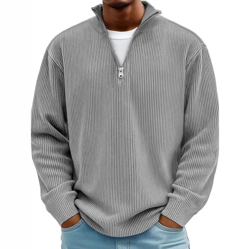autumn/winter new men's fashion versatile casual stand up collar half zipper design corduroy long sleeved polo shirt sweatshirt
