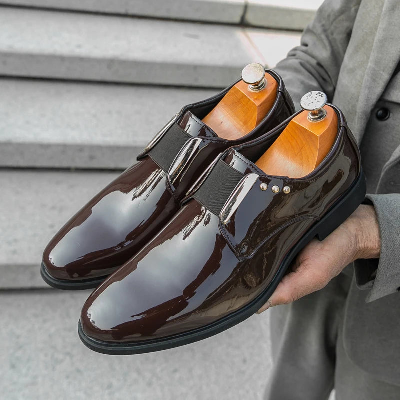Luxury Brand Men's Shiny Leather Shoes High-end Occasions Business Men's Formal Shoes Classic Loafers Brown Retro Shoes