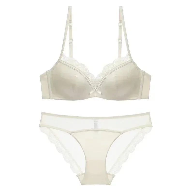 French Women's Lace Seamless Underwear Women's Thin Summer Sexy Lace Satin Anti-sagging Push-up Bra Set Underwear Women Set