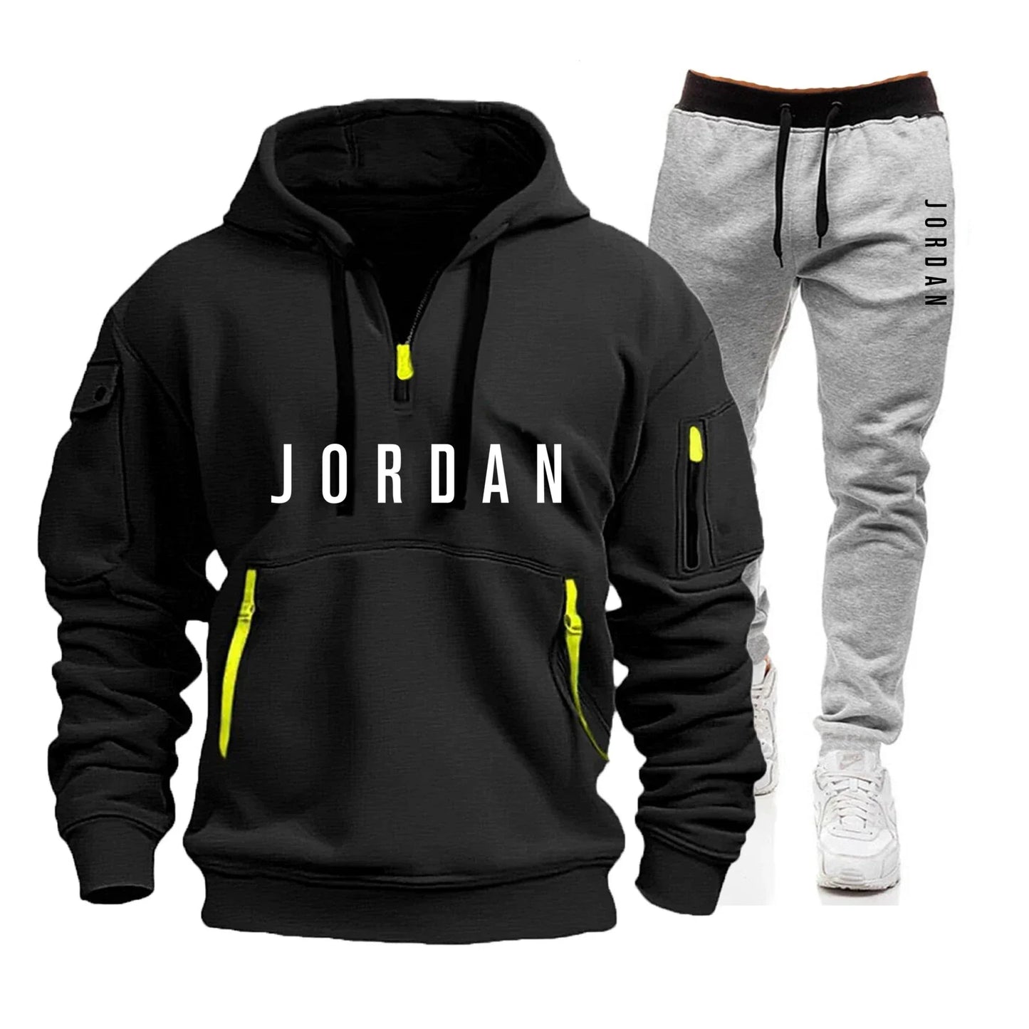 Autumn and winter men's sweatshirt set, fashionable and casual set, windproof thickened men's sportswear and pants 2-piece set