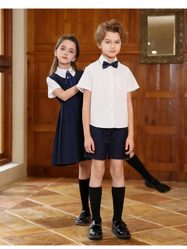 Boys Shirt Shorts Girls Pleated Preppy Dress Outfits Kids Japan Korean Clothes Set Child Students Summer British School Uniforms