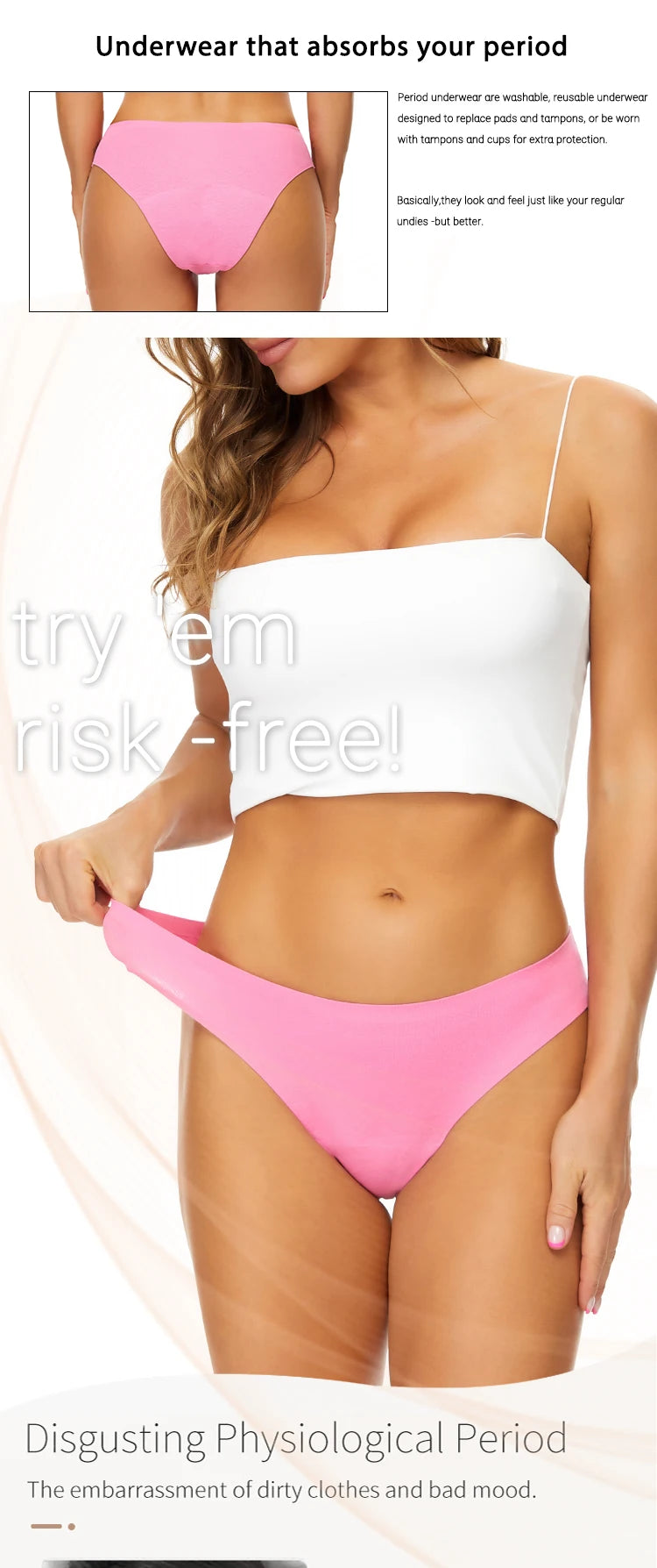 Seamless Cotton Menstrual Panties 4-Layer Leakproof Fast Absorption Teenager Macaron Period Panties Mid-Rise Incontinence Undies