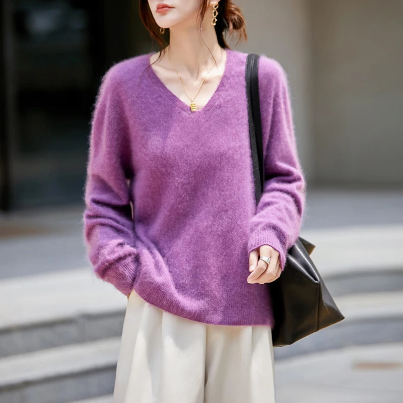WinvyNee Women Tops Brushed Cashmere Wool Sweaters Winter V Neck Pink Warm Causal Knitted Tops Pullovers Solid Jumpers A1713002A