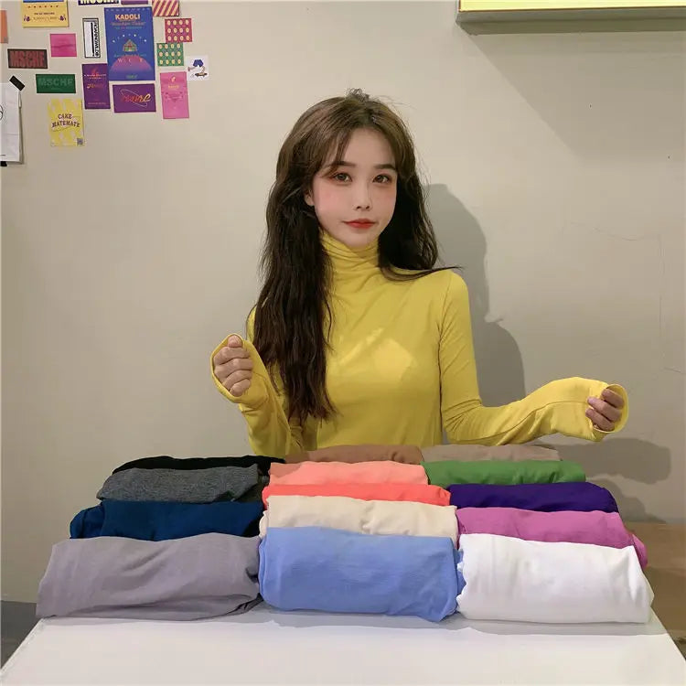 YSZWDBLX Women T-shirts Autumn Winter Modal Bottoming Shirt Warm Turtleneck Inner Wear Korean Casual Slim High Strecth Tops