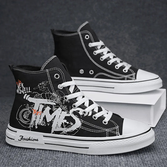 Men Shoes High Top Canvas Shoes Outdoor Breathable Walking Shoes Fashion Lightweight Sneakers Non-slip Flat Casual Shoe Tenis