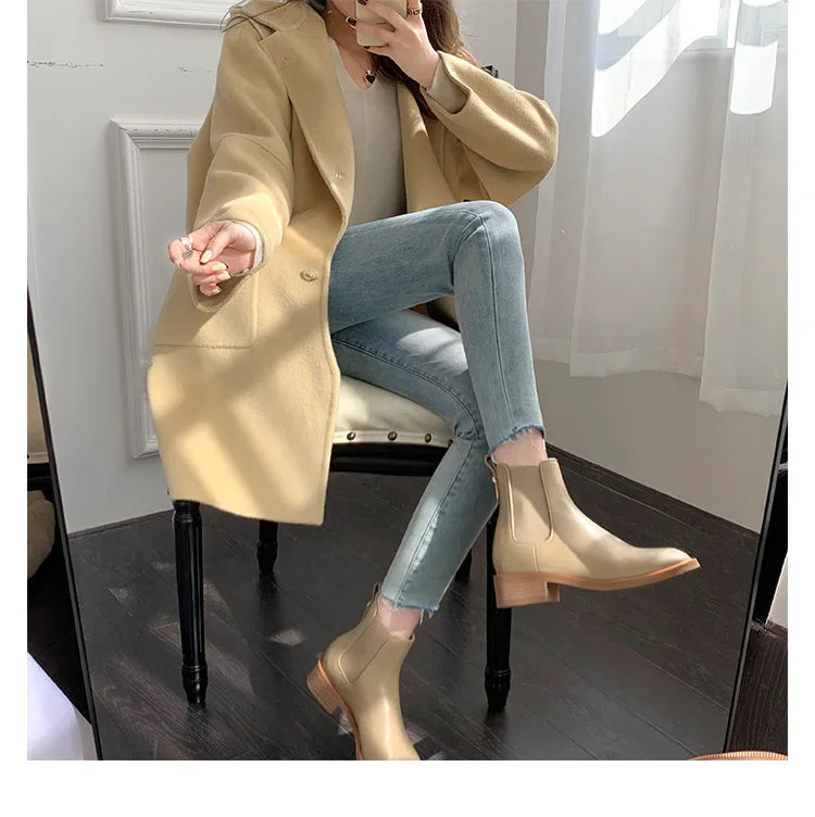 2026 Autumn/Winter Ankle Boots Women Basic Chelsea Botas Mujer Low Thick Heels Short Booties PU Leather Slip On Stretch Botines