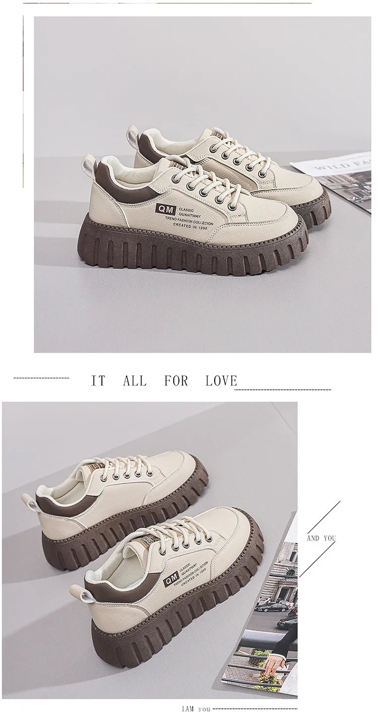 2026 New Style Women's Spring Casual Shoes Campus Style Student Designer Platform Shoes Fashion Women Versatile Leather Sneakers
