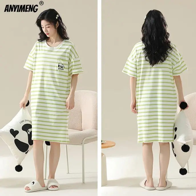 100% COTTON! M-4XL Plus Size Summer Women Nightgown Brand New Anti-bacterial HQ Nightdress Short Sleeves Sleepshirt Casual Dress