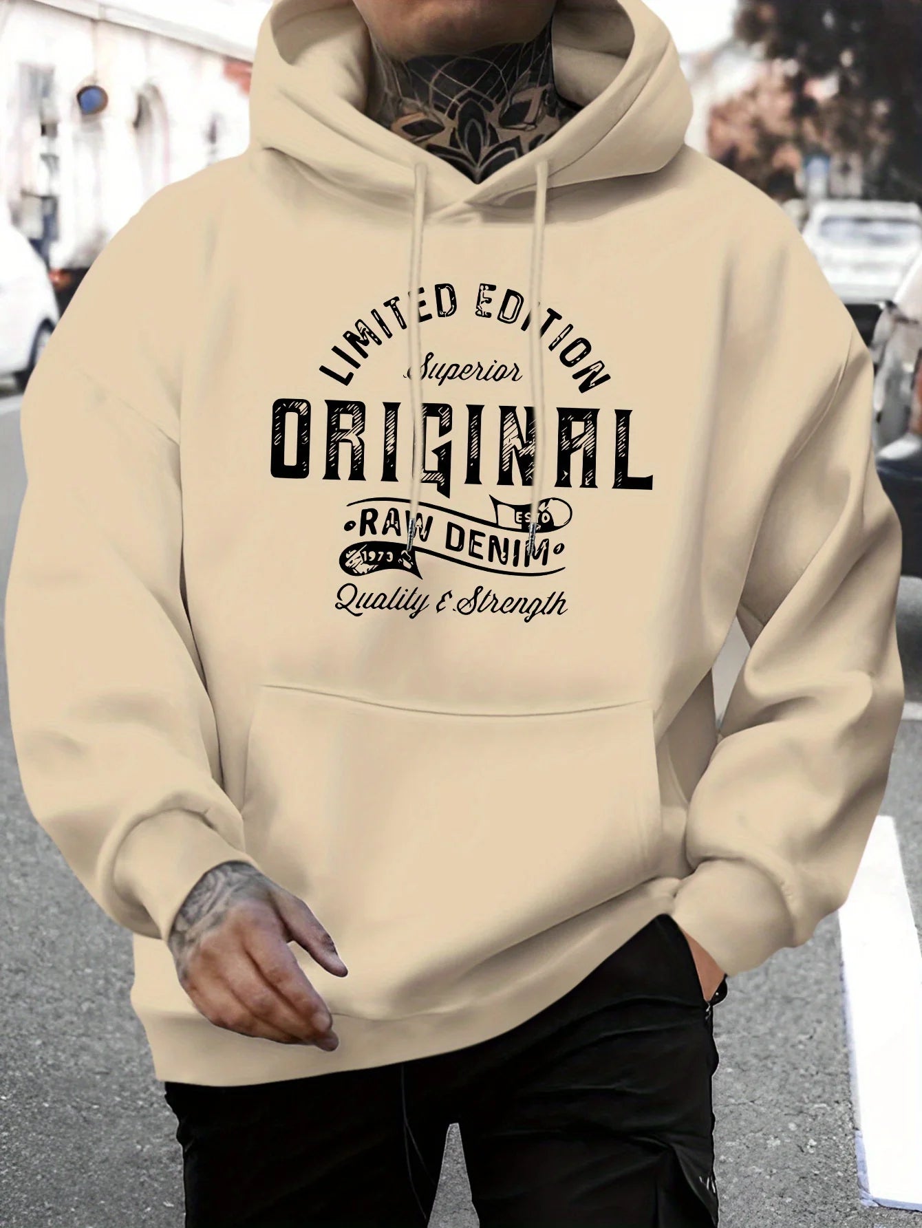 Men's top men's long sleeved round neck loose plus size autumn and winter hooded sweatshirt T-shirt top BAZAARHUBO