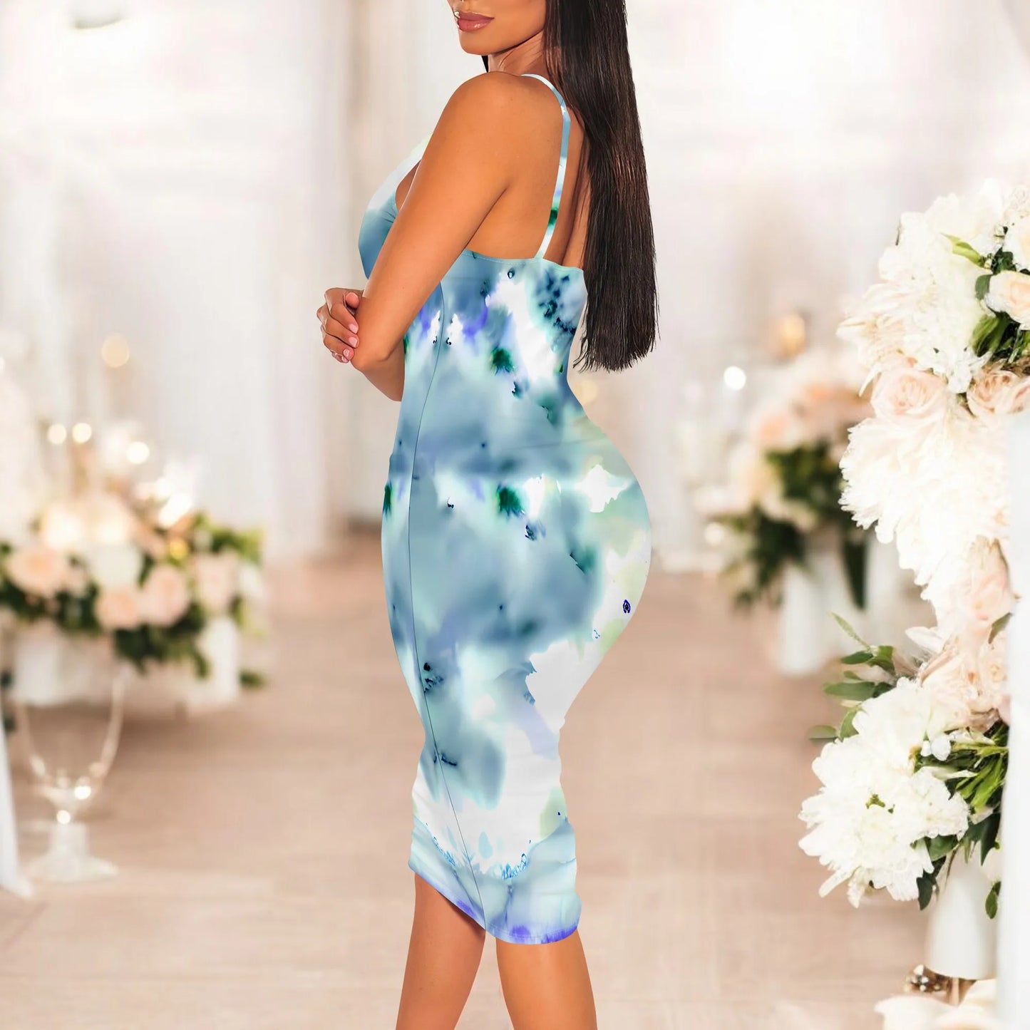 Sexy Casual Tie Dye Print Gradient Contrast V Neck Printed Dresses
