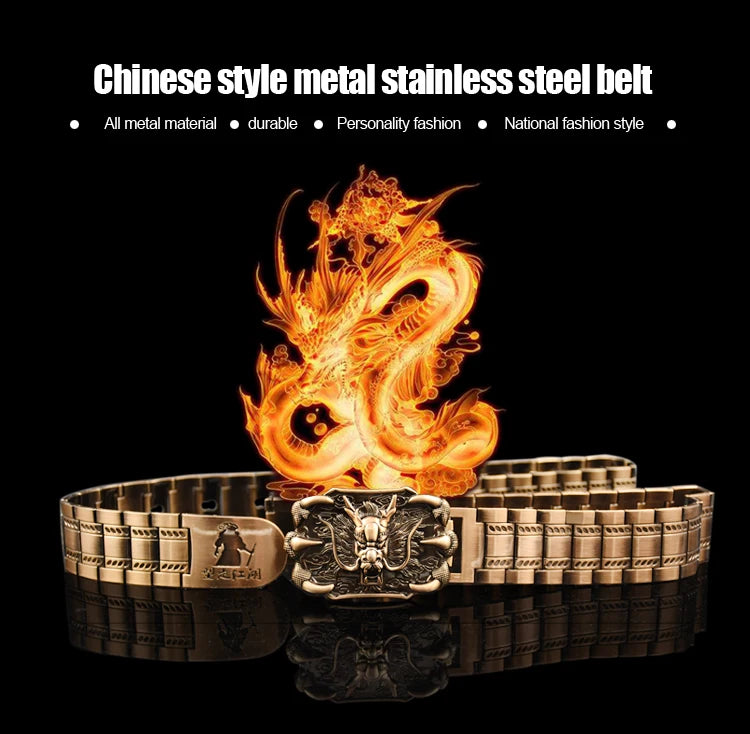 Men's belt Stainless steel Belt Retro Dragon metal Belt Gold Color Charm Belt Hip Hop Punk Strap self-defense luxury Belt male BAZAARHUBO