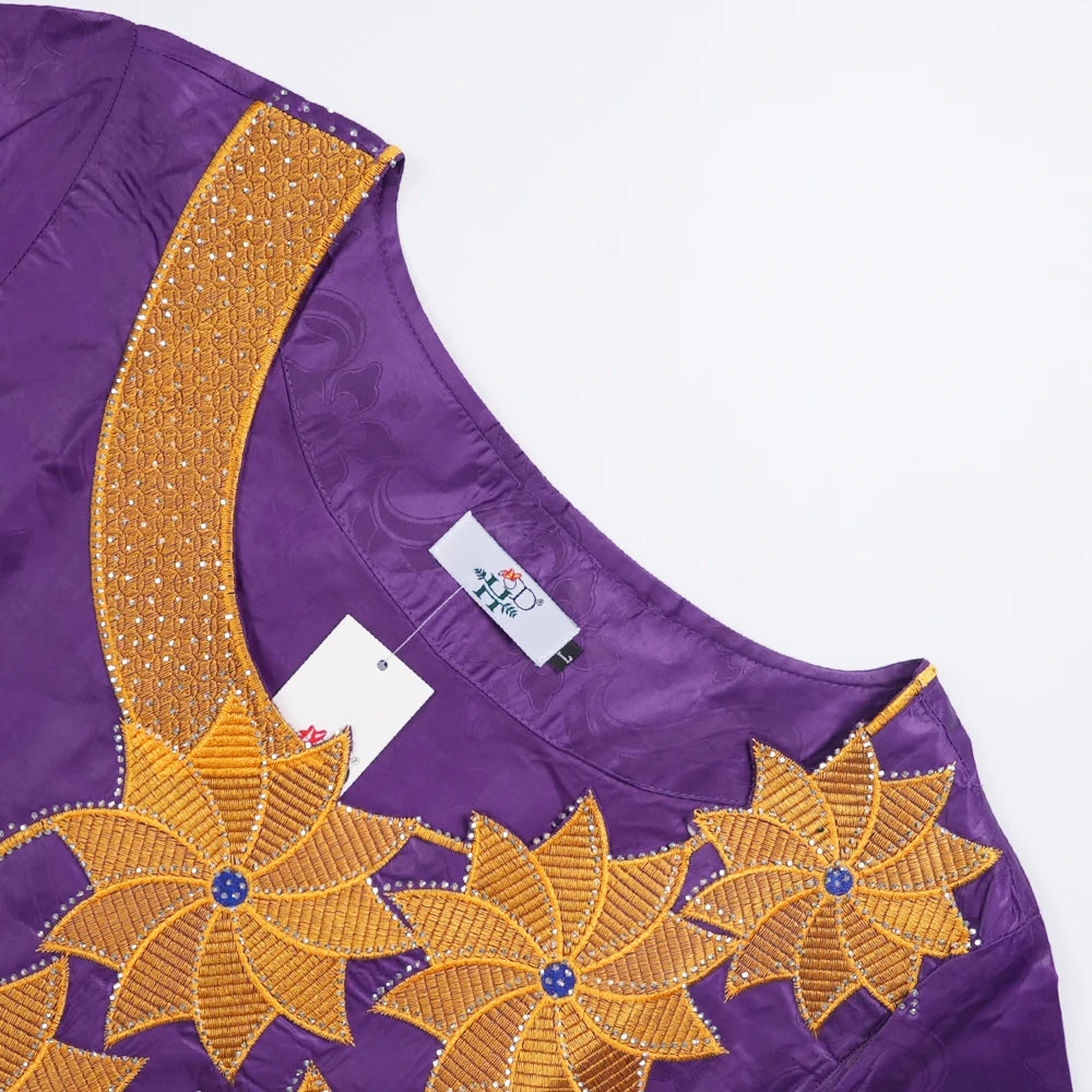H&D New Style African Clothes For Women Traditional Embroidery Dresses Blue Bazin Women High Quality Party Wedding Occasion