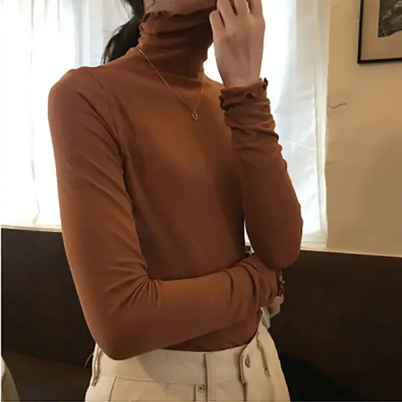 YSZWDBLX Women T-shirts Autumn Winter Modal Bottoming Shirt Warm Turtleneck Inner Wear Korean Casual Slim High Strecth Tops