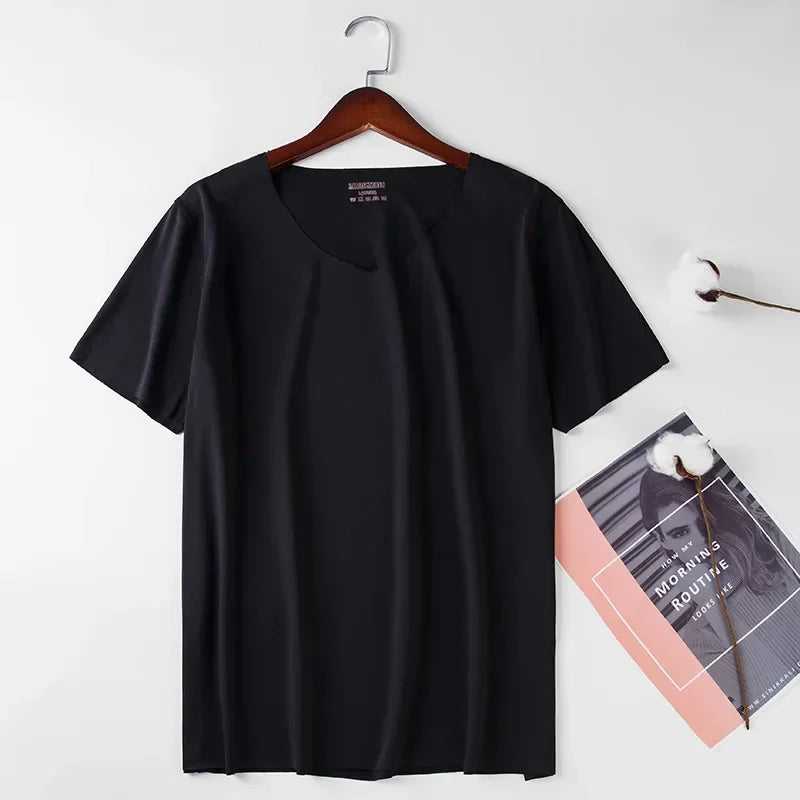 Ice Silk Men T-shirts Summer Seamless Sport Underwear Casual V-neck Thin T-shirts Quick Dry Shirt Tops Bottoming Shirt for Men