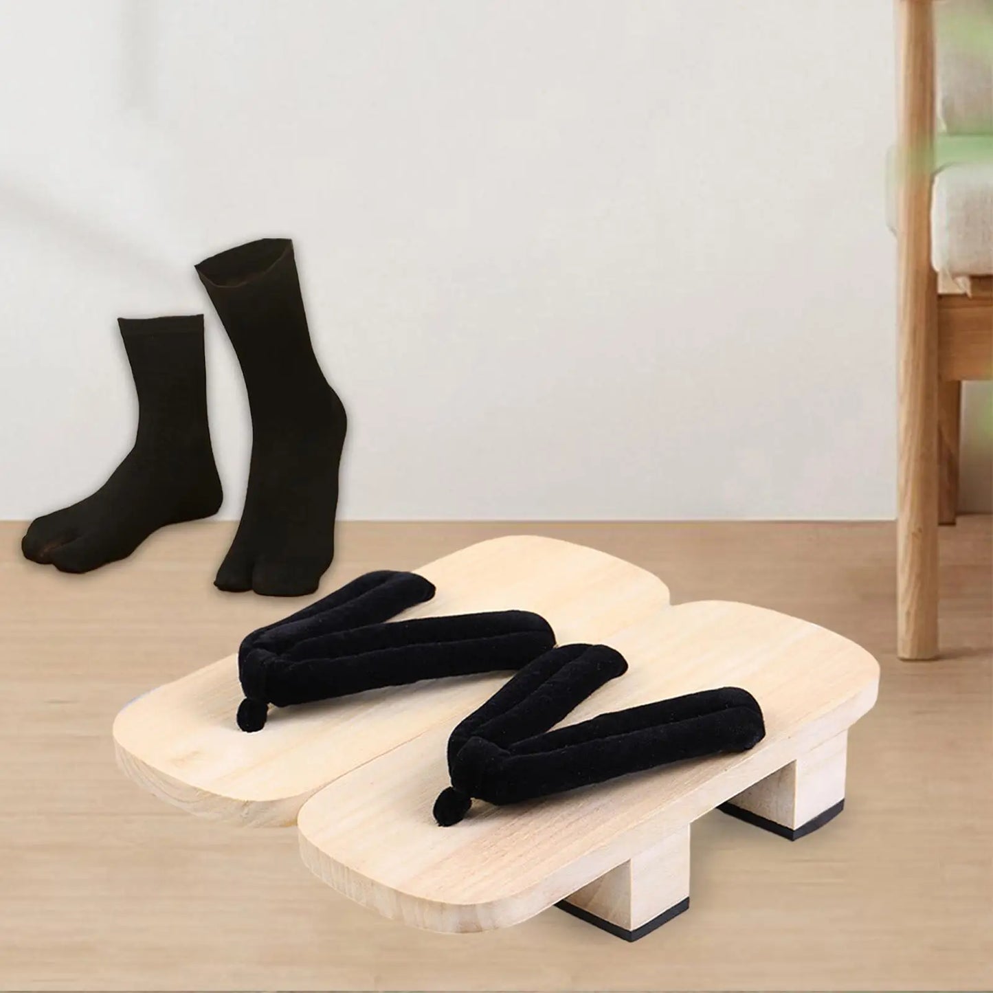 Japanese Wooden Clogs Japanese Style Casual Flip Flops Portable with Tabi Socks Slippers Sandals Japan Shoes for Apartment Daily