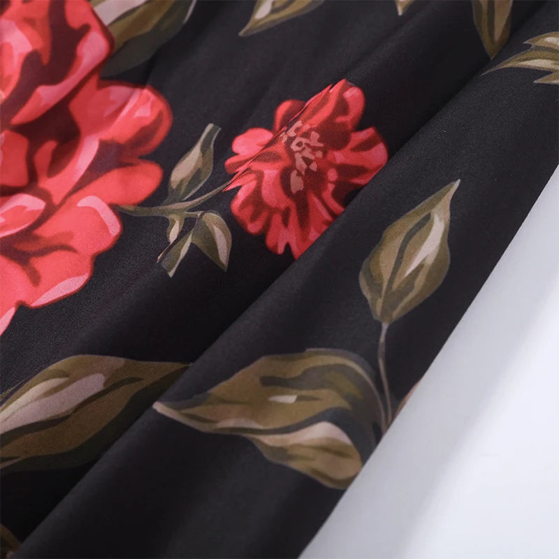Sexy Printed Flower Long Women's Dress Sleeveless Waist-Closed Slash Neck Lady Dresses Summer Sling Vacation Holiday Robe