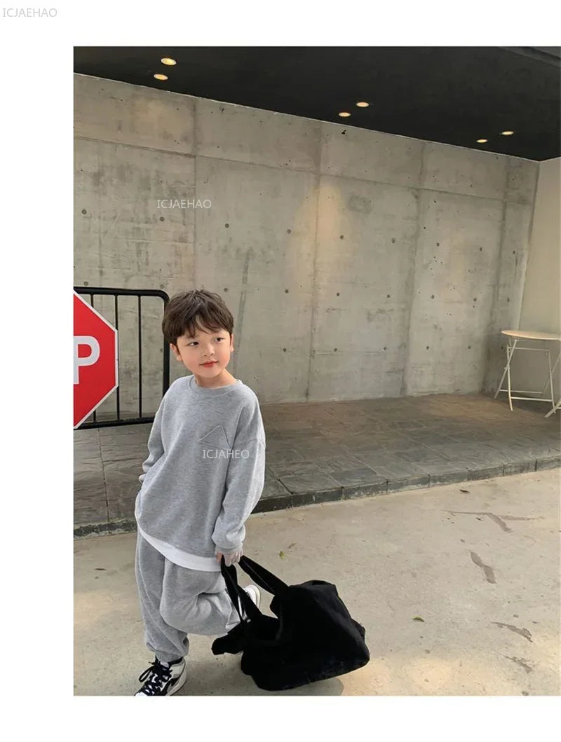 Children Fashion Clothes Suit Boys Casual Spring Sets Costume Kids Solid Colour Sweatshirts+Pants 2Pcs Simplicity Autumn Outfits