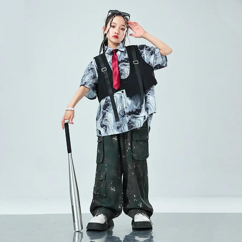 Kids Tracksuits Teens Stage Fashion Show Dance Clothes Boys Girls Suits Sets Vest Pant Shirt Children Jazz Hip Hop Costumes