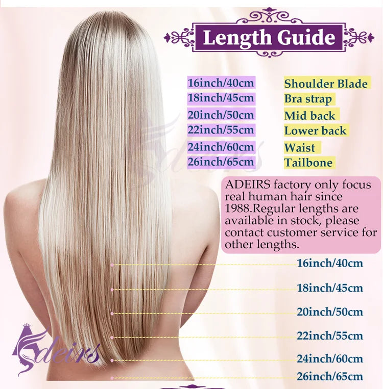 ADEIRS Straight Tape In Human Hair Extensions 100% Real Hair Extensions 16"-24" Black Brown Blonde #613 Invisible Tape In