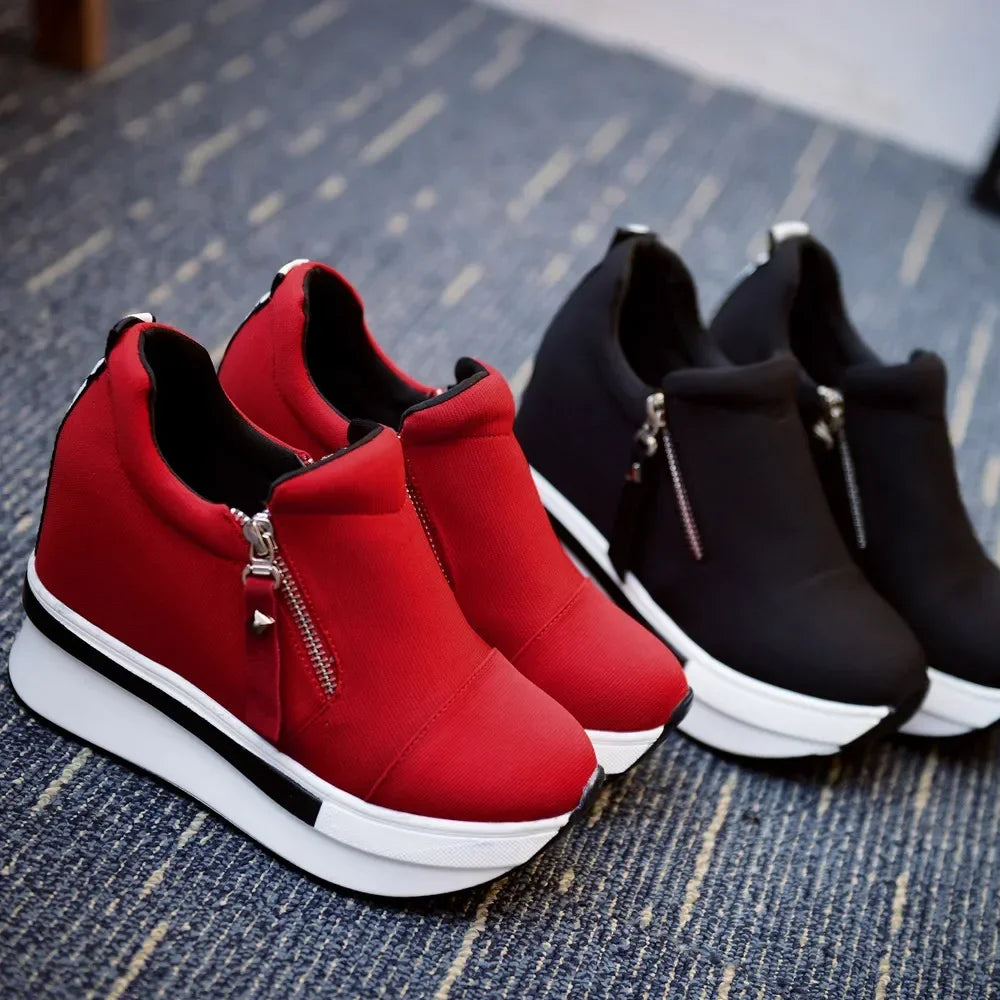 Women Wedges Ankle Boots Platform Thick Bottom Shoes Slip on Zipper Fashion Casual Female Sneakers Shoes Zapatos De Mujer