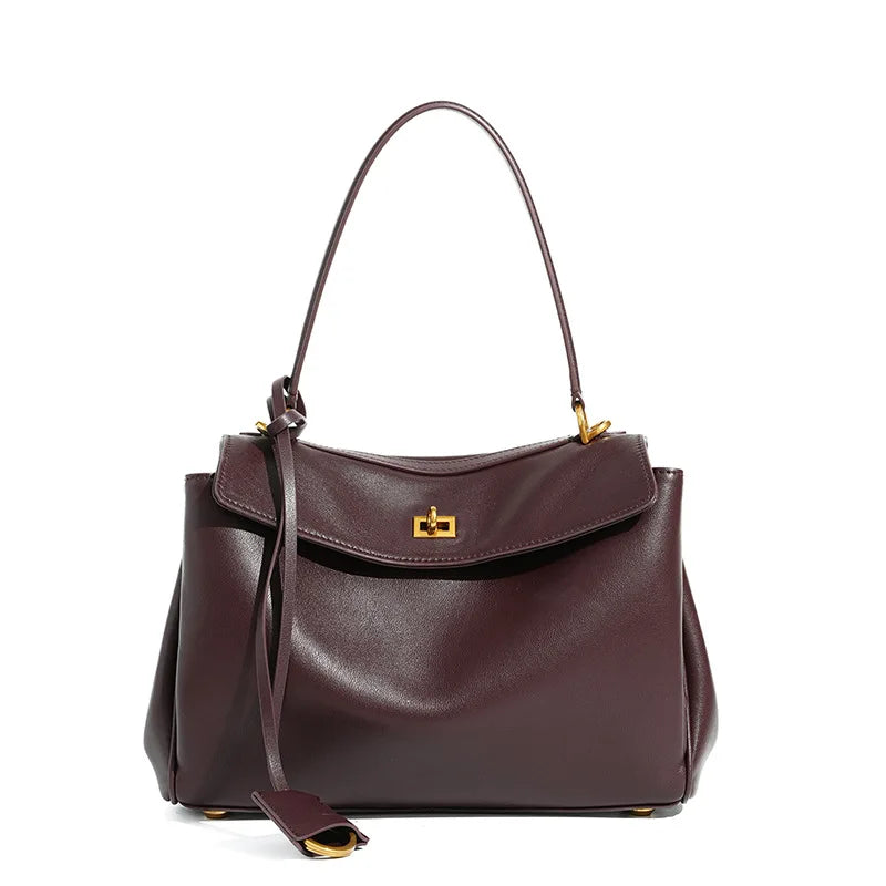 2026 large Genuine leather shoulder bag armpit top layer cowhide large capacity women's commuting high-end tote bag