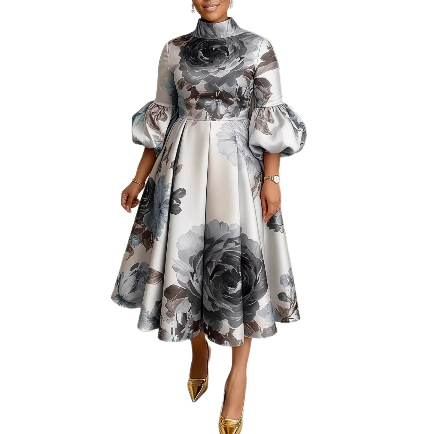 African Dresses for Women Elegant Ankara Dashiki Spring Summer Midi Dress Ladies Traditional Africa Clothing