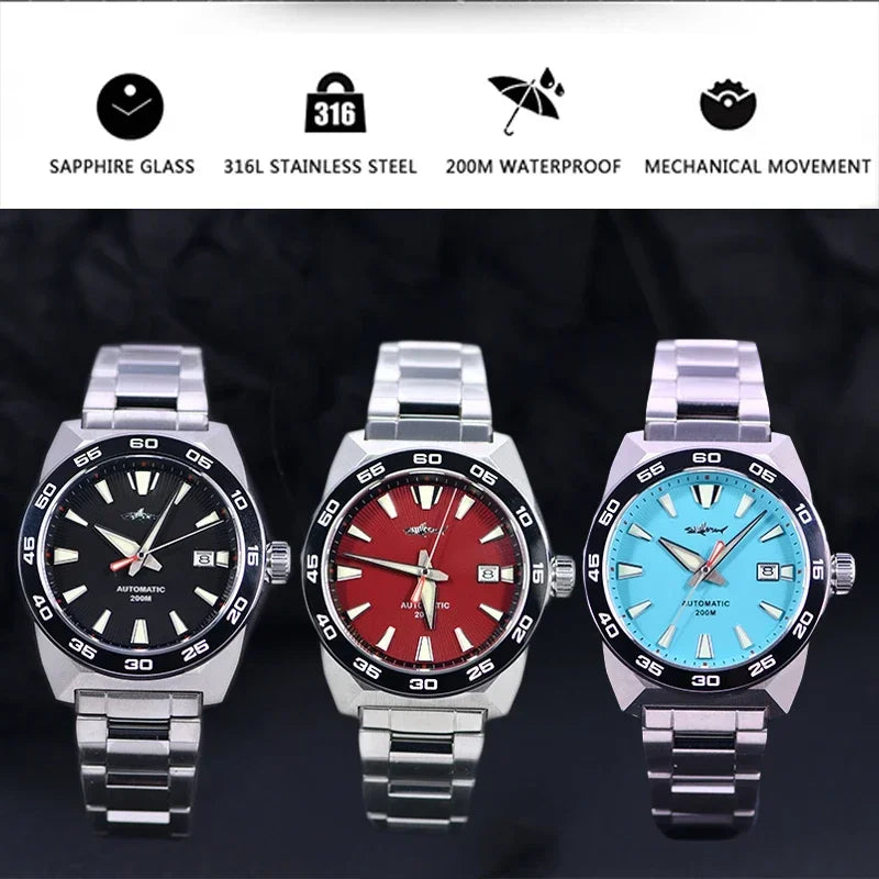 Heimdallr Monster Diver Watches NH35 Automatic Mechanical Frost Blue Dial Sapphire Crystal 200m Waterproof Luminous Men Watches