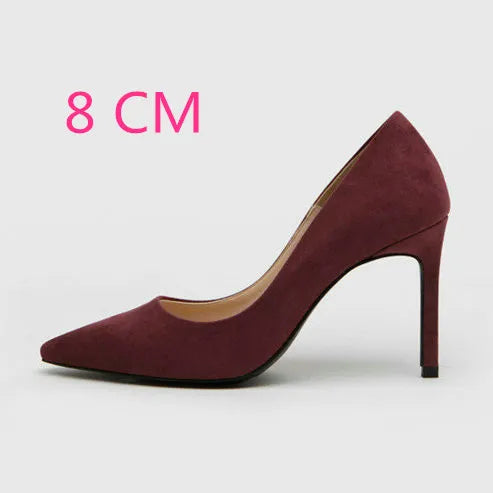 2025 Flock Leather Heels Women Pumps Bucket Pointed Toe High Heels Sexy Lady Shoes Thin Heels Chaussure Femme Autumn