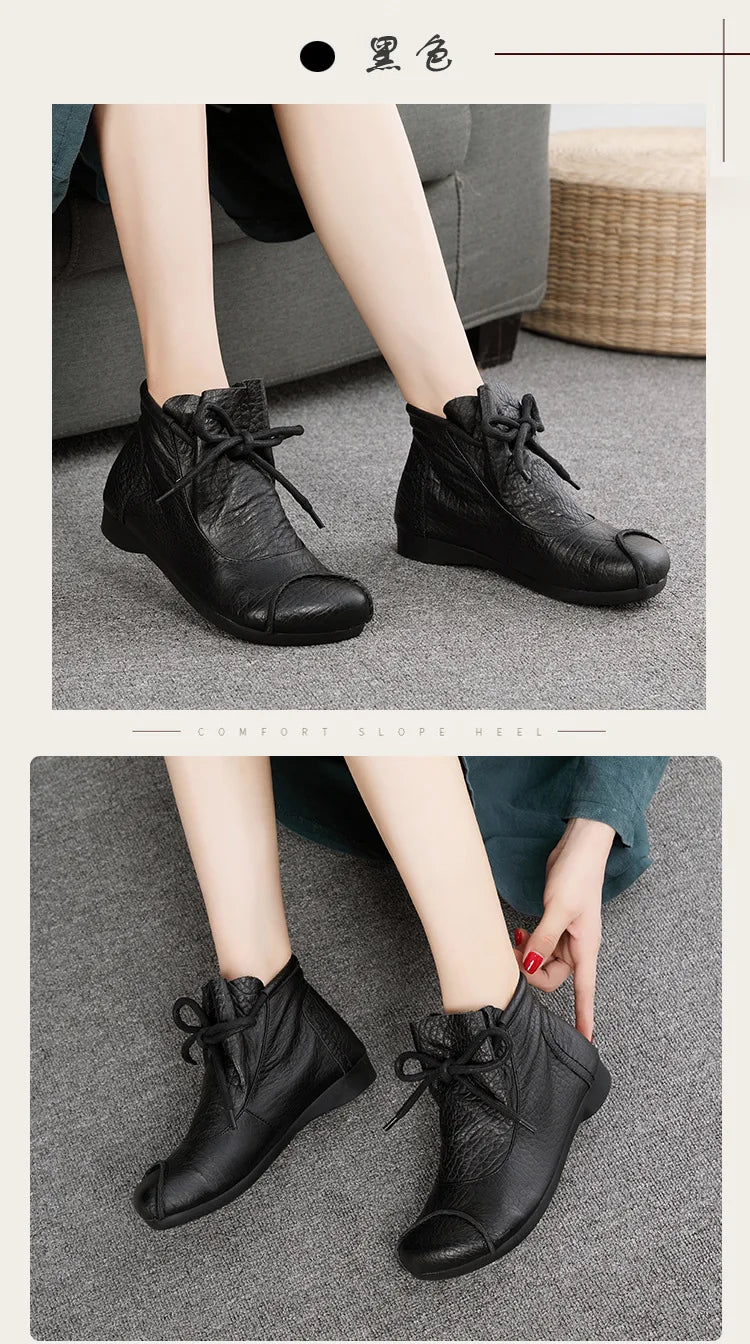 Careaymade-Genuine leather women's boots Fashion retro warm Oversized shoes cow leather Pure handmade ankle boots Casual boots