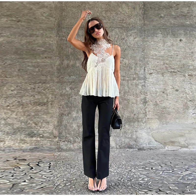 Lace Women's Top Cami Tank Top Cutout Bandeau Cami Ruched Hem Design Solid Minimalist Design 2026 Summer Style