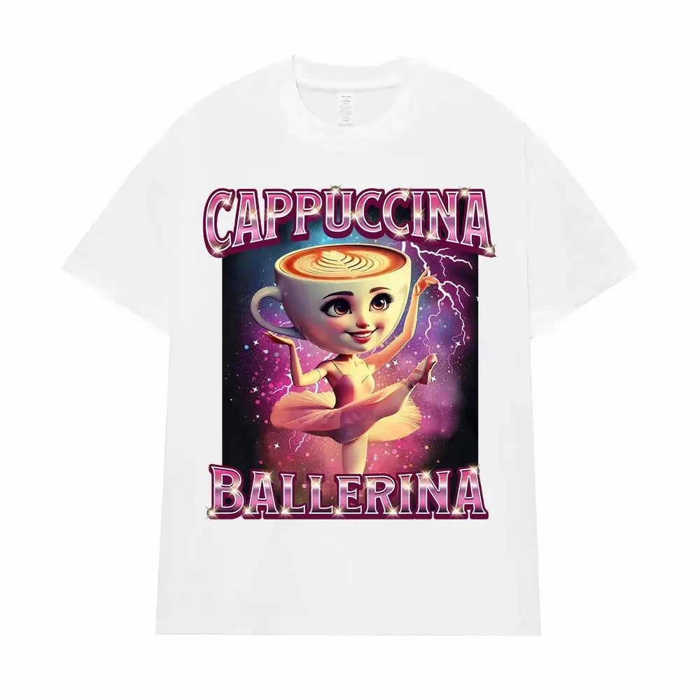 Cappuccina Ballerina Funnu Italian Brainrot Meme T Shirt Men Women Clothing Fashion T Shirts Casual High Quality Cotton T-shirt