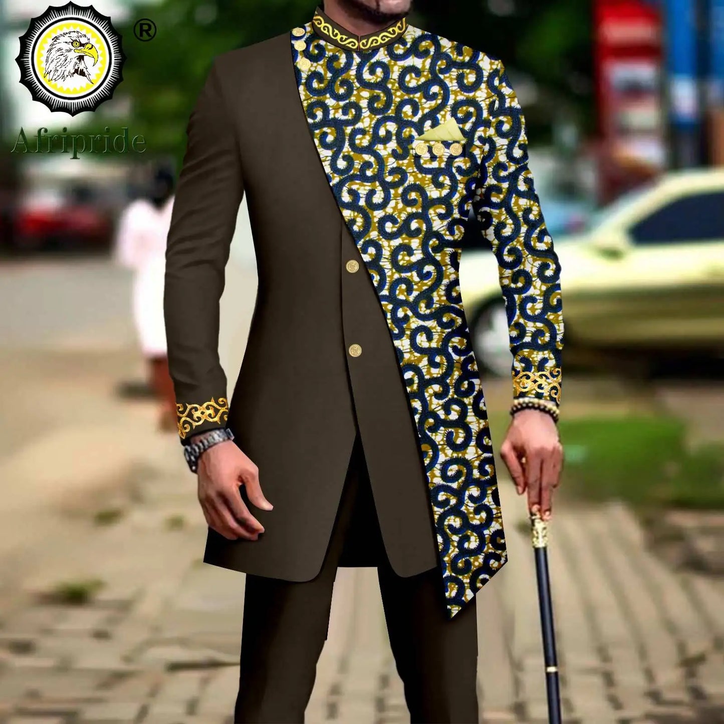 African Suits for Men Embroidery Print Blazer and Pants Set Business Dress Suit with Kerchief Party Wedding Evening A2316023