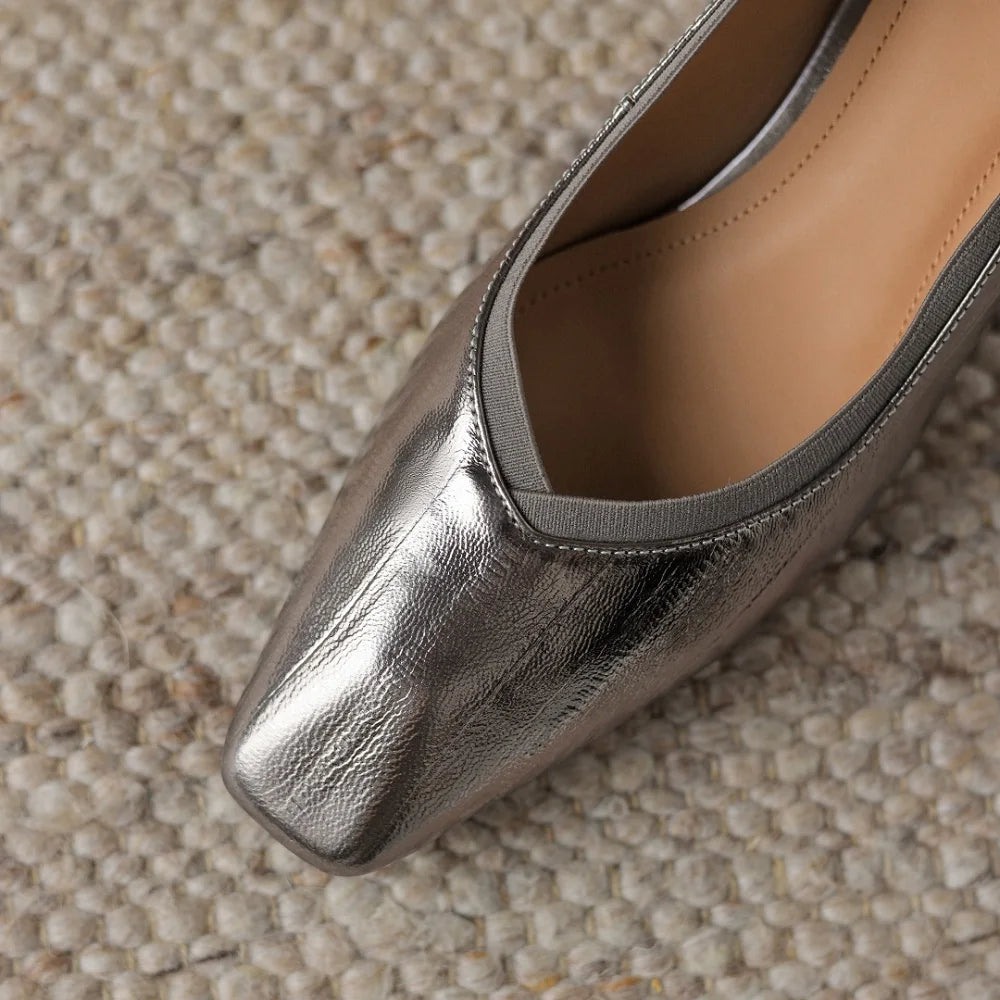 【JOCHEBED HU】Brand Genuine Leather Square Toe Women Pumps Slip Mid Heels Solid Color Dress Party Spring Autumn Shoes Handmade