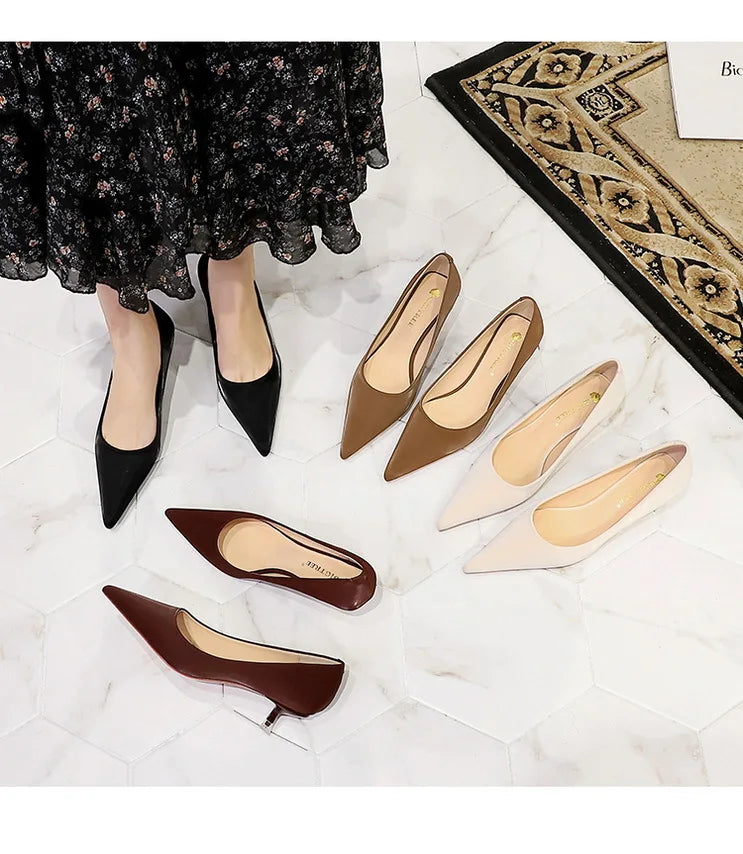 BIGTREE Shoes Women 4.5 Cm Heels Pointed Toe Woman Pumps Fashion Kitten Heels Large Size 34-43 Sexy Mid Heeled Female Shoes 2026
