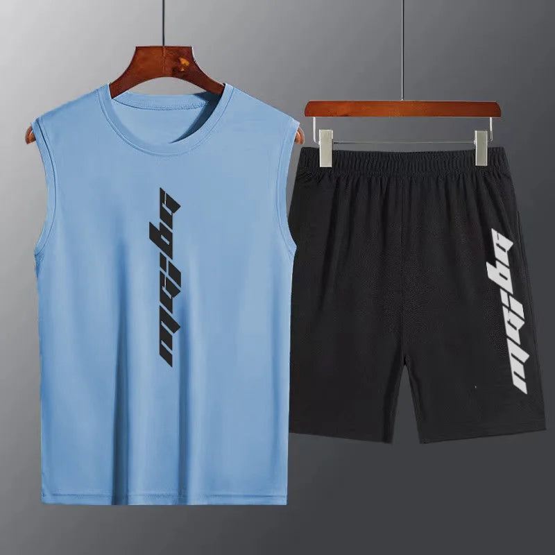 2024 summer 2 Pcs/Set Sports Set Men's Suit Running Vest+Sport Shorts Jogging Mens Sportswear Suit Fitness quick-drying Gym Sets