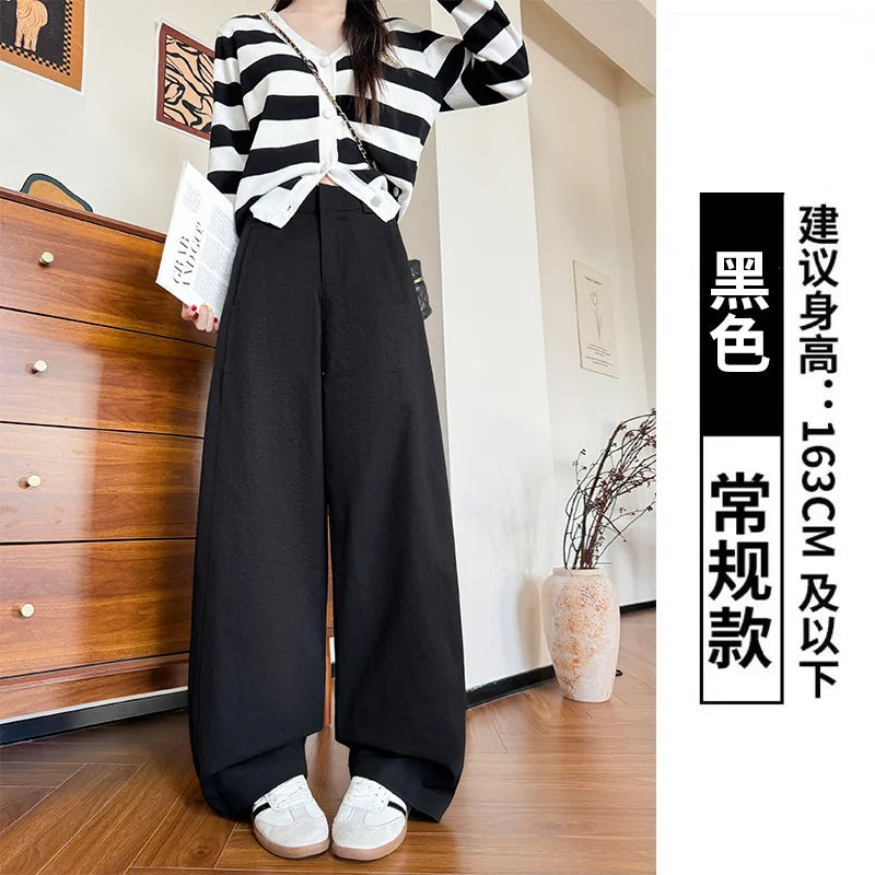 Suit Pants for Women Spring and Summer New Style Loose Slimming High-waisted Wide-leg Pants Casual Small American Scimitar Pants