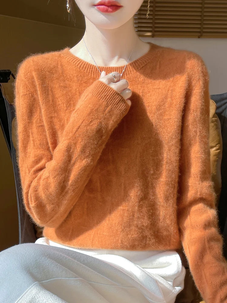 Women 100% Merino Wool Sweater Casual Hollow out Cashmere Blouse O-neck Pullover Tops Autumn Winter Warm Knit Woman Wool Sweater