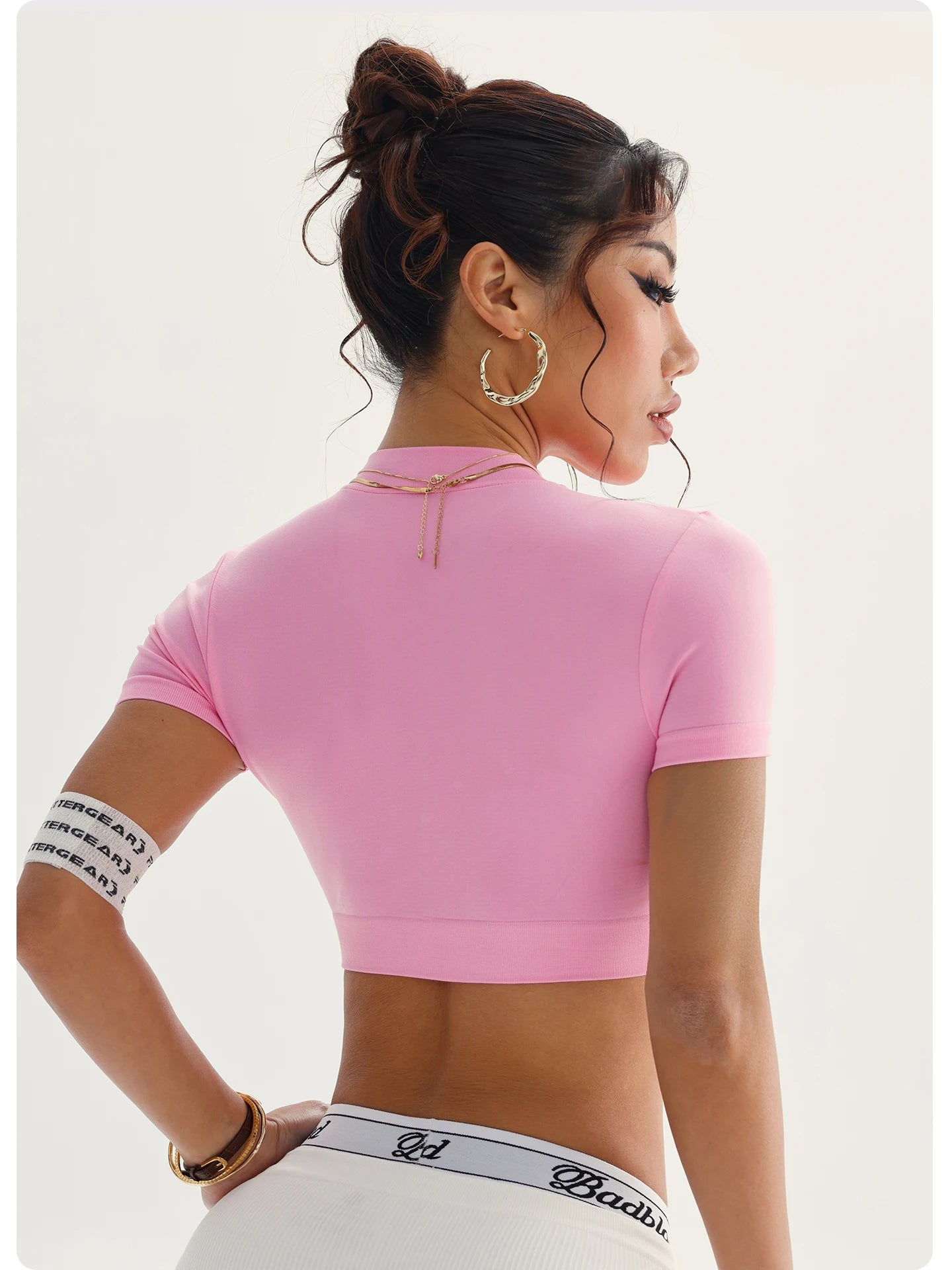 Seamless Yoga Crop Top Women Half Zip Mock Neck Short Sleeve Sports T-shirt Gym Workout Top Slim Fit Fitness Tights Sportswear