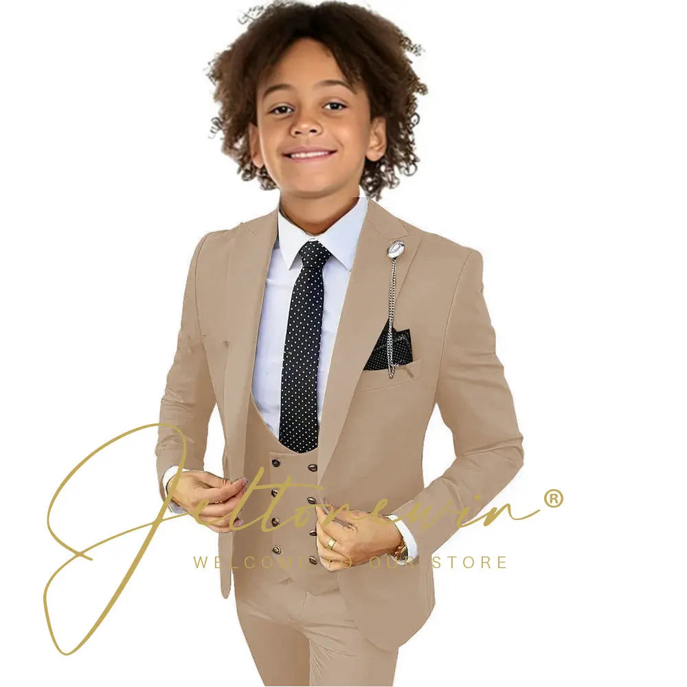 Boys Suit Peak Lapel 3 Pieces Jacket Vest Pants Black Formal Tuxedo Child Blazer Party Dress Wedding Set conjuntos de blazer