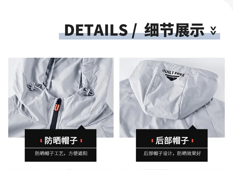 Outdoor Lightweight Hiking Jackets Men Fishing Cycling Hooded Gym Sports Running Coat Summer Sun-Protective Jacket Men Clothing