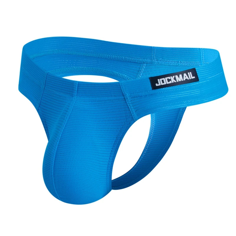 JOCKMAIL Sexy Men's G-string Fashion Low Waist Solid Color Male Thongs Underwear Breathable Mesh Sports Underpants Shorts