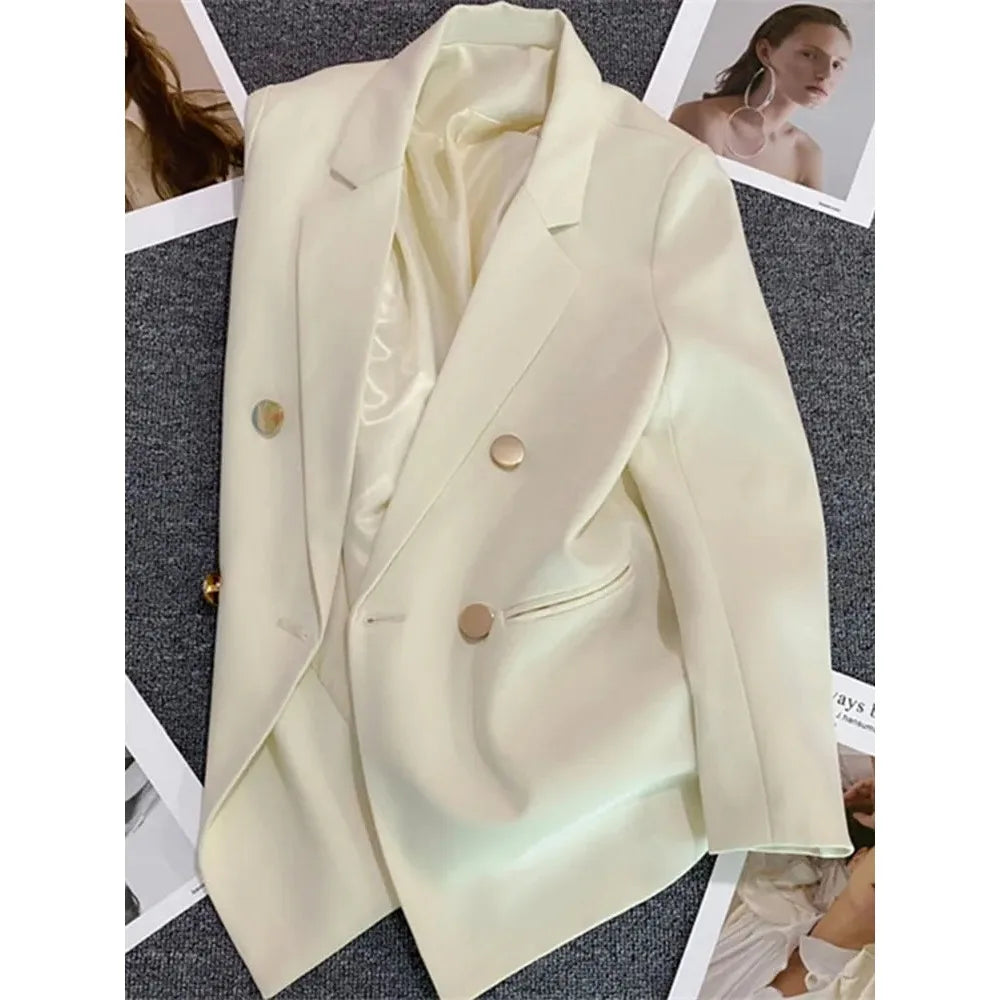 Women Blazer Luxury Double Breasted Jacket Korean Style 2025 Spring