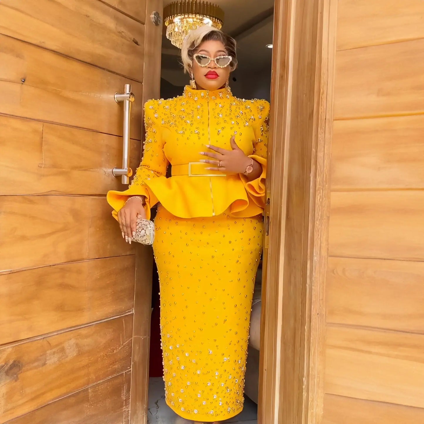 Fashion Suit African Dresses for Woman Rhinestone Turkey Dresses for Women Luxury High Quality Mesh Fabric African Beaded Dress