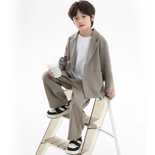Boys Suit Casual Set 2025 Autumn Wedding Attire Stylish Formal Wear Host  Flower Boy Performance Two Piece Set