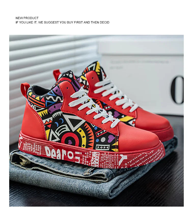 Mens Casual Sport Shoes 2026 Autumn Fashion Comfort Non Slip Casual Sneakers Platform Outdoor Running Shoes Graffiti Board Shoes
