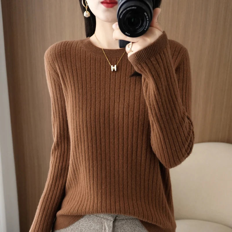 2026 Women Sweaters Autumn Winter Long Sleeve Pullovers O-neck Stripe Warm Pullover Korean Fashion Bottoming Shirts Loose Jumper