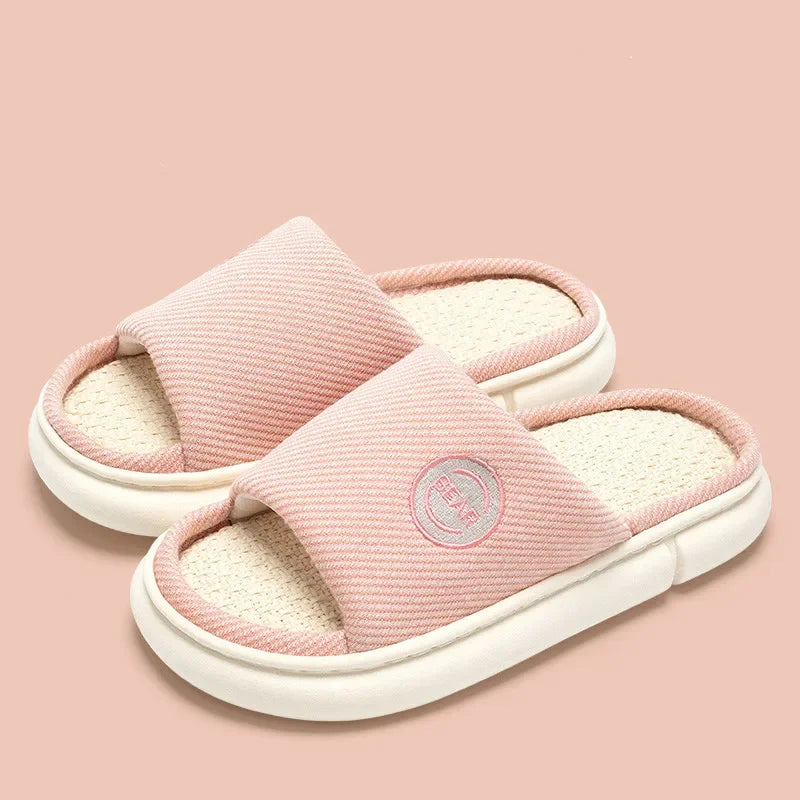 Couples Home Linen Slippers Women Indoor Soft Comfortable Bedroom Slides Men Leisure Non Slip House Shoes Platform Cotton Flats
