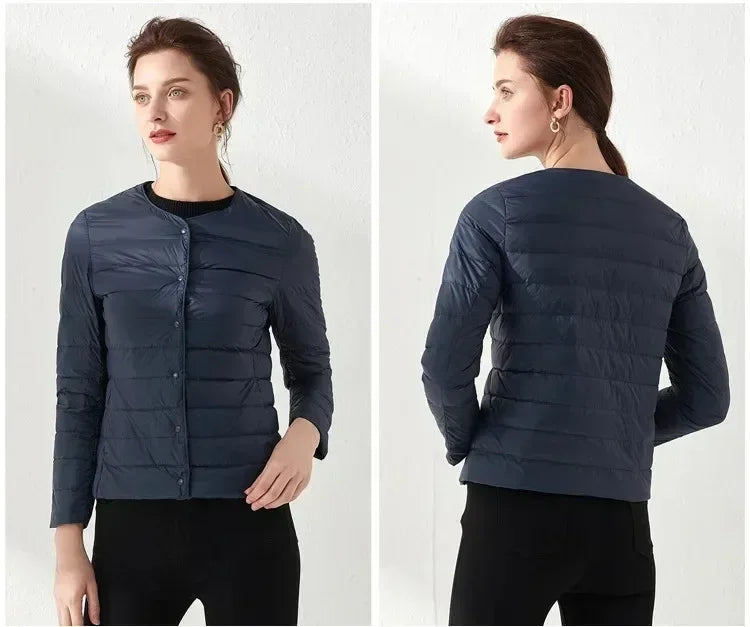 2024 New Autumn Winter Warm Ultra Light Weight Puffer Coats Down Jacket Women Slim Jacket Female Fashion White Duck Down Coat